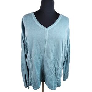 Maurices Womens V Neck Long Sleeve‎ Top Blue Green Pullover Casual Size 3XL